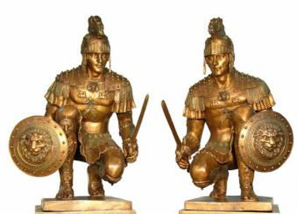 Spartans set pair Warriors Greek Roman Swords shields helmets statues